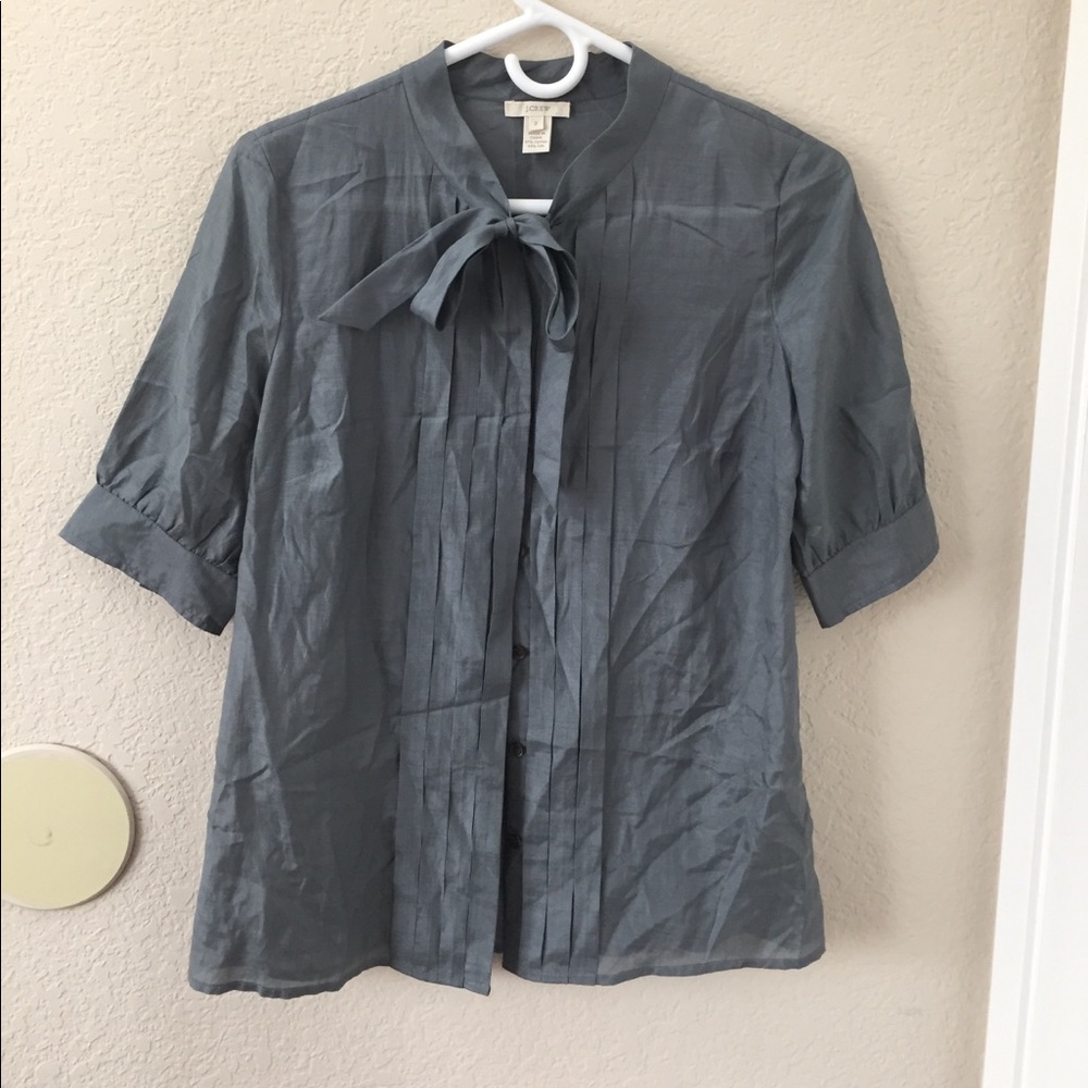 J crew gray bow tie blouse